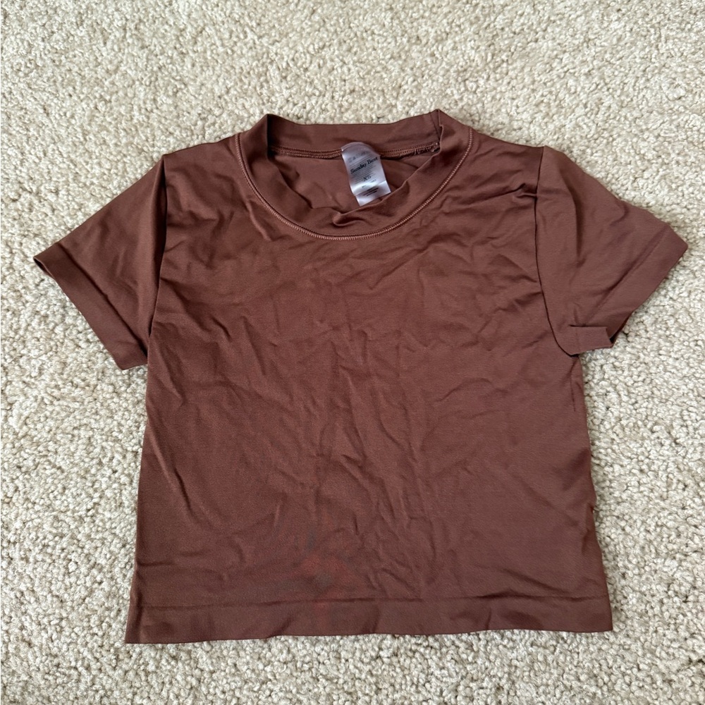 Sunday Best Chocolate Brown Short Sleeve Crop Top